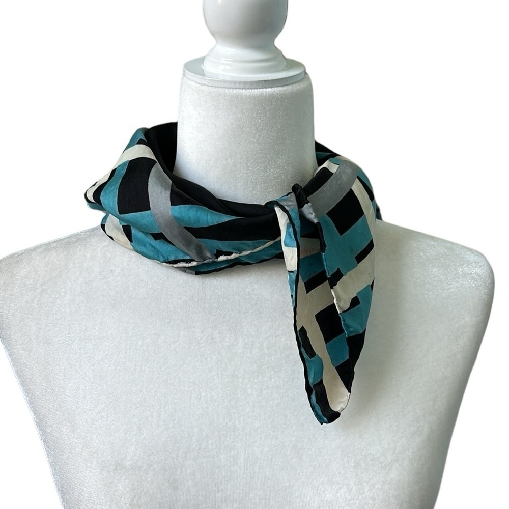 Vintage Baar & Beards Italian Square Silk Geometric Print Scarf